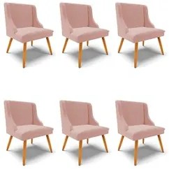 Kit 6 Cadeiras Estofadas para Sala de Jantar Pés Palito Lia Veludo Ros