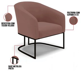 Cadeira Sala de Jantar Base Industrial Preto kit 2 Stella Veludo D03 - D'Rossi - Rose