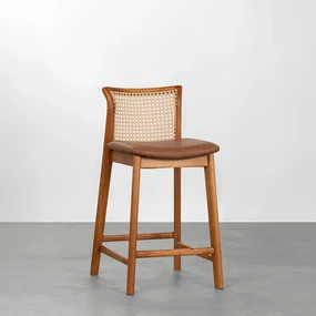 Banqueta Malai Palha Larga PU - Cognac
