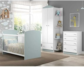 Quarto Infantil completo João e Maria Multimóveis Branco/Azul com Berço + Guarda roupas + cômoda Branco