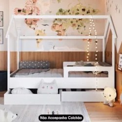 Cama Infantil Casinha Com 2 Gavetas Infix C06 Branco/Rosa - Mpozenato