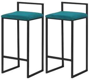 Kit 2 Banquetas Decorativa Jasmine Base Preto Suede Azul Claro G41 - Gran Belo