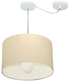 Lustre Pendente Cilíndrico Com Desvio Md-4226 Cúpula em Tecido 40x25cm Algodão Crú - Bivolt