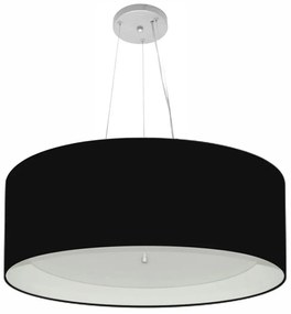 Lustre Pendente Cilíndrico Md-4013 Cúpula em Tecido 60x25cm Preto / Branco - Bivolt