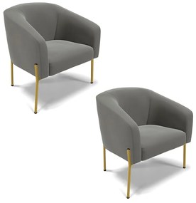 Poltrona Decorativa Pé de Ferro Dourado Kit 2 Stella Suede D03 - D'Rossi - Grafite