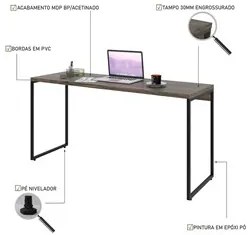 Mesa de Escritório Escrivaninha 150cm Dynamica Industrial C08 Carvalho