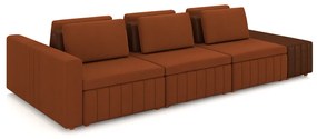 Sofá Ilha com Encosto e Almofadas Móveis Olimpo 365cm Modulado Linho/PU Terracota/Marrom G45 - Gran Belo