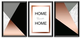 Kit 03 Quadros Decorativos Rose Gold "Home Sweet Home" 43x33 cm - D'Rossi