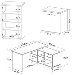 Conjunto Escritório 3 Peças Mesa em L Golden A06 Olmo/Branco - Mpozena