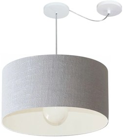 Lustre Pendente Cilíndrico Com Desvio Md-4232 Cúpula em Tecido 55x25cm Rustico Cinza - Bivolt