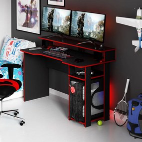 Mesa para Escritório Home Office Gamer ME4153 MDP Preto/Vermelho G69 - Gran Belo