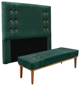 Cabeceira Cama Box King 195cm e Recamier Gênova Veludo S04 - D'Rossi - Verde