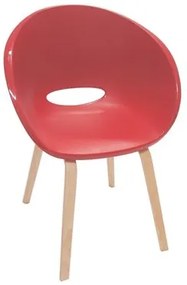 Cadeira Elena vermelha com base de madeira Tramontina