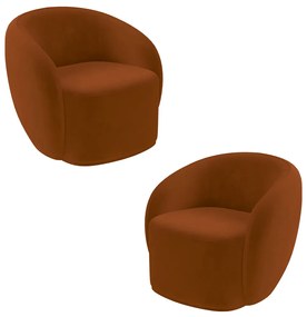 Kit 2 Poltronas Decorativas Sala de Estar Íbis Encosto Fixo Veludo Terracota G33 - Gran Belo