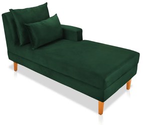 Divã Chaise Chloe 160 cm Veludo Verde Esmeralda Pés Chanfrado Castanho - D'Rossi