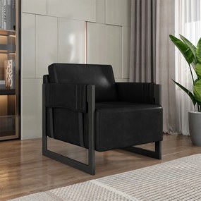 Kit 2 Poltronas Decorativa Sala de Estar Moria Base em Ferro Pu Preto G33 - Gran Belo