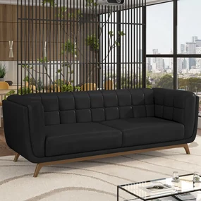 Sofá Decorativo Sala de Estar 180cm Rocket 2 Lugares Base Madeira PU Preto G45 - Gran Belo