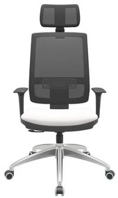 Cadeira Office Brizza Tela Preta Com Encosto Assento Vinil Branco RelaxPlax Base Aluminio 126cm - 63527 Sun House