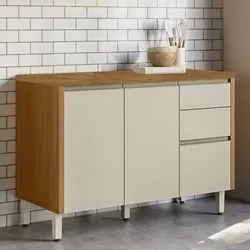 Balcão de Cozinha 120cm Com Tampo Da Vinci L06 Nature/Off White - Mpoz