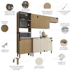 Cozinha Compacta Balcão Com Pia 120cm Laura Plus Freijó/Soft Z06 - Mpo