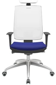 Cadeira Office Brizza Tela Branca Com Encosto Assento Aero Azul Autocompensador 126cm - 63250 Sun House