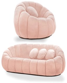 Sofá 2 Lugares com Poltrona Giratória Orgânica Cloud Bouclê E03 - D'Rossi - Rose