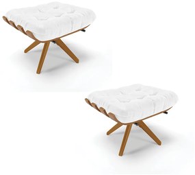 Puff Giratório Costela kit 2 Sintético PU Base de Madeira MA30 M11 - D'Rossi - Branco
