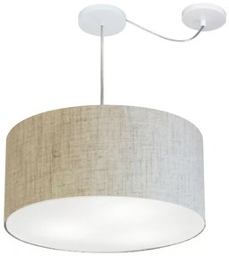 Lustre Pendente Cilíndrico Com Desvio Md-4251 Cúpula em Tecido 50x30cm Rustico Bege