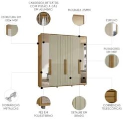 Guarda Roupa Casal 230cm Com Espelho Barok Opala/Cumaru Z10 - Mpozenat