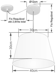 Lustre Pendente Cone Com Desvio de Centro Vivare Md-4274 Cúpula em Tecido 30x40cm - Bivolt