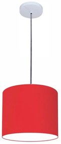 Luminária Pendente Vivare Free Lux Md-4106 Cúpula em Tecido - Vermelho - Canopla branca e fio transparente
