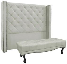 Cabeceira Cama Box Queen 160cm e Recamier Vicenza Veludo Prata S04 - D'Rossi