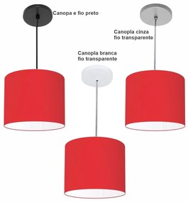 Luminária Pendente Vivare Free Lux Md-4105 Cúpula em Tecido - Vermelho - Canopla branca e fio transparente