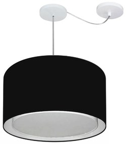 Lustre Pendente Cilíndrico Com Desvio Md-4307 Cúpula em Tecido 45x30cm Preto - Bivolt