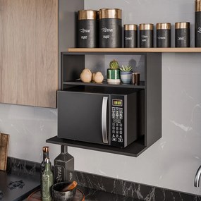 Suporte Microondas com Nicho Porta Tempero para Cozinha Louis 60cm M12 - D'Rossi - Preto