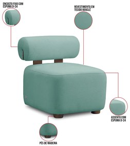 Poltrona Decorativa para Sala Kit 2 Helora Bouclê Azul Turquesa E03 - D'Rossi