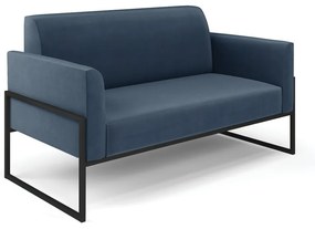 Sofá Namoradeira com Poltrona Base Industrial Alta Preto Marisa Suede Azul Marinho D03 - D'Rossi