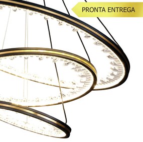 Pendente Opala Redondo 03 Aros Ø60 + Ø40 + Ø20Cm Led 50W 3000K Bivolt... (Preto)