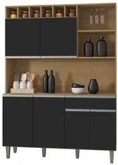 Cozinha Compacta 130cm Com 6 Portas 1 Gaveta Alice Preto/Amêndoa - AJL