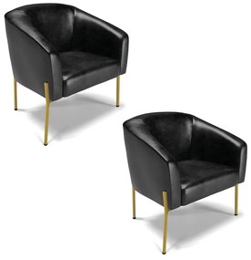Poltrona Decorativa Pé de Ferro Dourado Kit 2 Stella Sintético PU D03 - D'Rossi - Preto