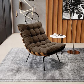 Kit 02 Poltronas Costela Suede Base Metálica Preto - D'Rossi - Marrom