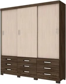 Guarda Roupa Uran com 03 Portas de Correr e 09 Gavetas Moka/Creme - Henn