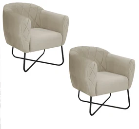 Kit 02 Poltronas Grazi Base X Preta Suede - ADJ Decor