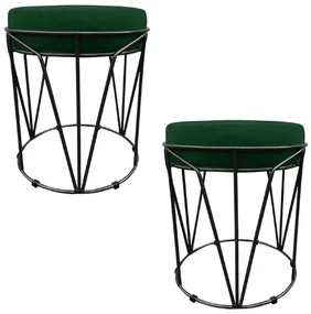 Kit 02 Puffs Multiuso com Mesa Babu 2 em 1 Suede Verde Base Preto - D'Rossi