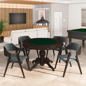 Conjunto Mesa de Jogos Carteado Bellagio Tampo Reversível e 4 Cadeiras Madeira Poker Base Estrela Veludo Cinza Escuro/Capuccino G42 - Gran Belo