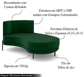 Sofá Chaise Lado Direito Downey Sala de Estar Veludo Verde G15 - Gran Belo