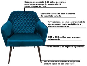 Poltrona Decorativa Versalhes Pés Palito Chocolate Veludo Azul G15 - Gran Belo
