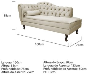 Kit Diva Recamier Diana 160cm Lado Direito e 02 Poltronas Classic Linho - ADJ Decor