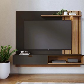 Painel TV 65 Pol 180cm Bancada Suspensa Zurique Preto Fosco/Noce Milano C04 - D'Rossi