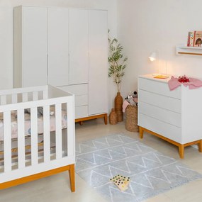 Kit Quarto Infantil Elfe Branco Fosco - Cômoda 4 Gavetas + Guarda-Roupa + Berço Noah com Pés Square Madeira